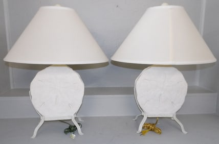 Pair Metal & Ceramic Sand Dollar Form Lamps