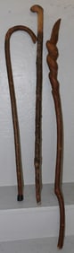 Three Rustic Hickory Walking Sticks