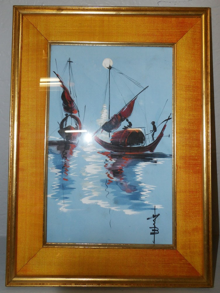 Framed Watercolor On Silk Artist Signed: Framed Watercolor On Silk Artist Signed. 20 1/4" x 14 1/2" ALL DESCRIPTIONS AND ANY CONDITION STATEMENT GIVEN BY LANGSTON AUCTION GALLERY ARE STRICTLY OPINIONS AND LANGSTON'S SHALL HAVE NO RESPONSIBIL