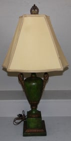 Painted Ceramic Swan Handle Urn Lamp