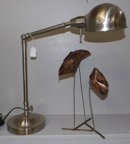 Modern Steel Desk Lamp & Mid Century Modern Copper Sculpture
