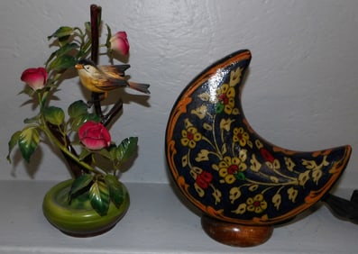Painted Metal Bird Sculpture & Painted Resin Lamp
