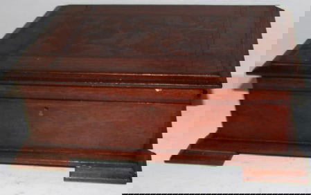 Antique Haitian Cherry Inlaid Lift Top Dresser Box with Tray Insert