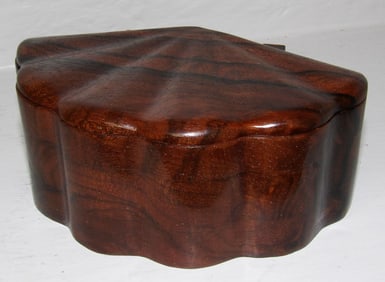 Handmade Mid Century Modern Burled Wood Shell Form Lift Top Box by Erik Jorgenson