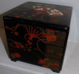 Oriental Paint Decorated & Lacquered Stacking Box