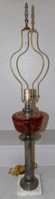 Ruby Cut to Clear Silverplated Banquet Lamp Electrified