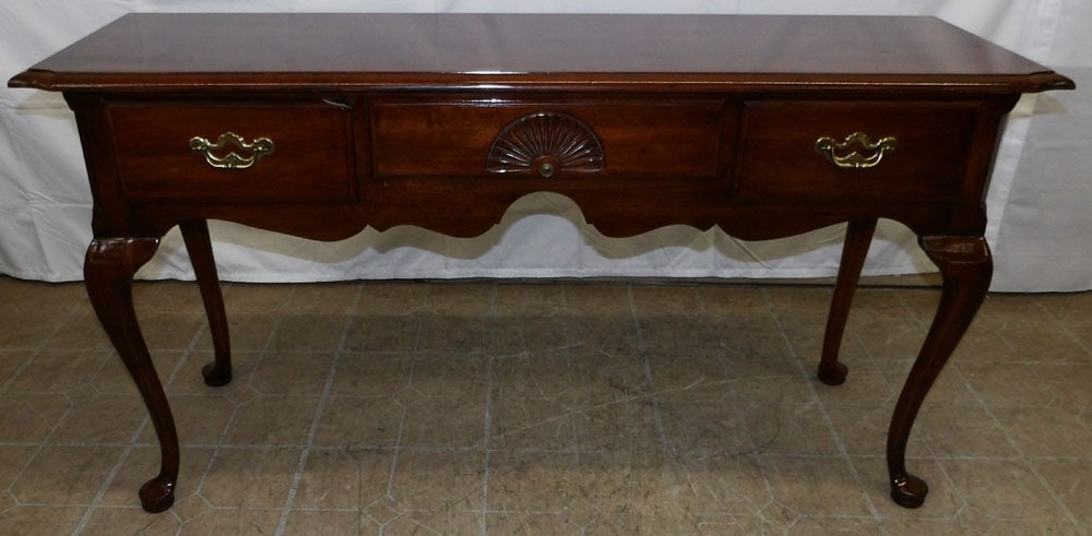 Cherry Three Drawer Queen Anne Style Console by Thomasville (1 of 6)