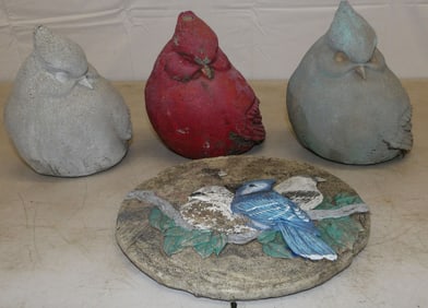 Lot of Cast Concrete & One Resin Yard Ornaments