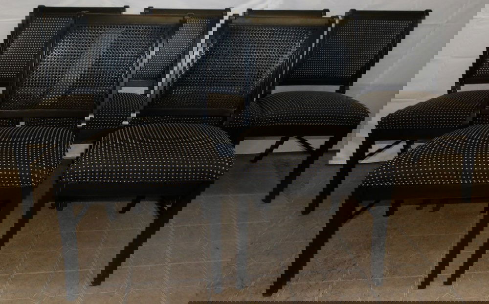 Set of Six Black Lacquered & Cane Back Dining Chairs: Set of Six Black Lacquered & Cane Back Dining Chairs . 37" H 22" W 22" D ALL DESCRIPTIONS AND ANY CONDITION STATEMENT GIVEN BY LANGSTON AUCTION GALLERY ARE STRICTLY OPINIONS AND LANGSTON'S SHALL HAVE