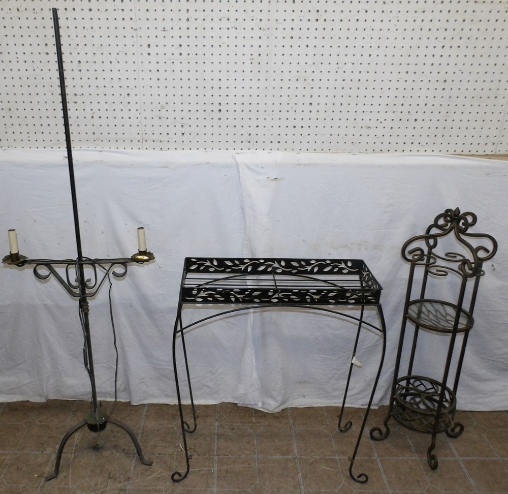 Two Metal Stands & Wrought Iron Floor Lamp (1 of 4)