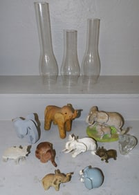 Lot Elephant Figurines & Glass Chimneys