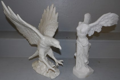 Porcelain Eagle & Resin Angel Body Statue