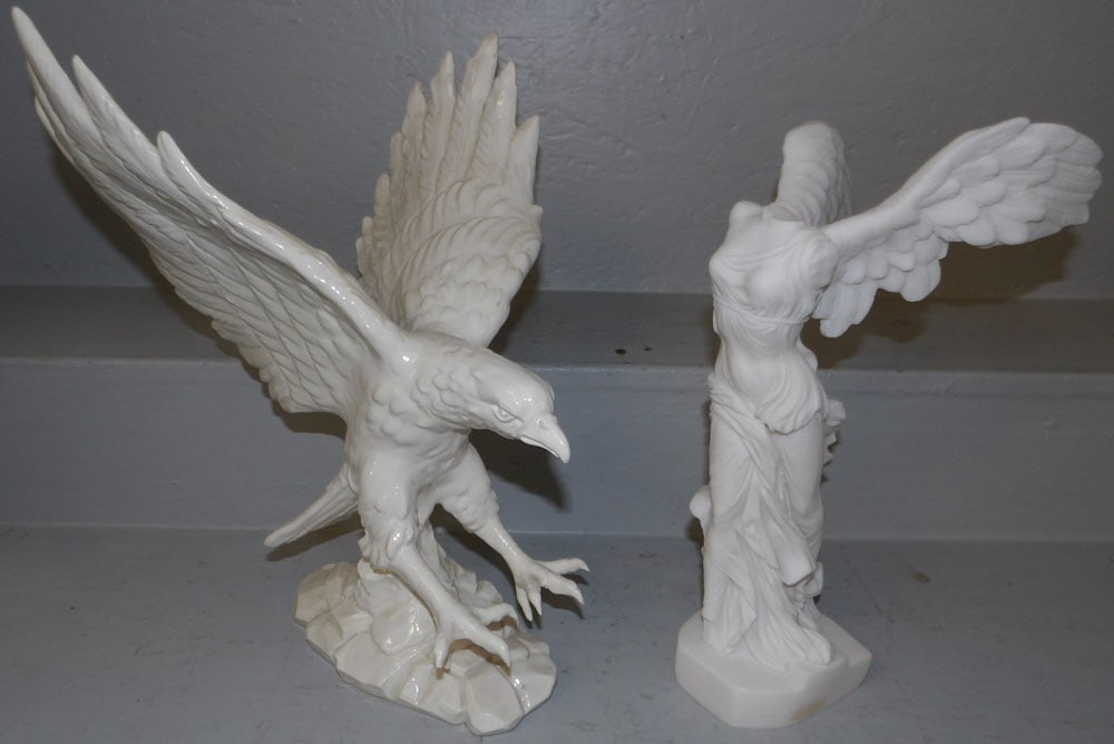 Porcelain Eagle & Resin Angel Body Statue (1 of 4)