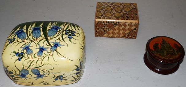Three Paint Decorated Trinket Boxes