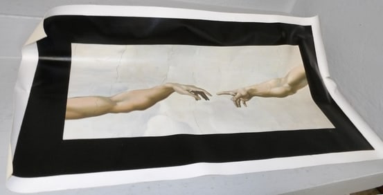 Unframed Oil on Canvas Michelangelo, "Creation of Adam"