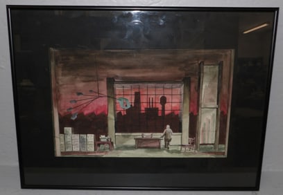 Framed Watercolor of an Office Layout