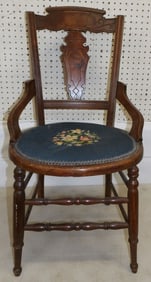 Walnut Victorian Needlepoint Seat Hip Rest Chair