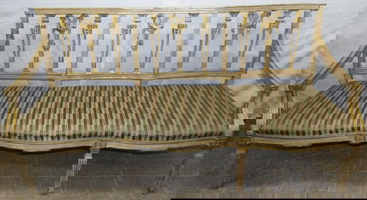 Antique Painted Carved Bench, One Leg Missing