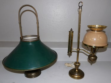 Painted Metal Lamp & Gilded Metal Student Lamp