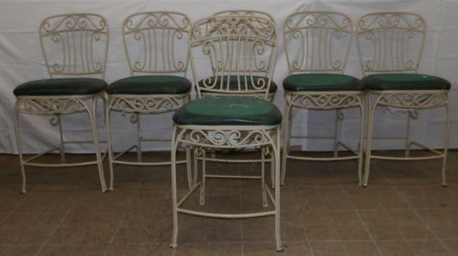 Set of Six Painted Wrought Iron Bar Stools