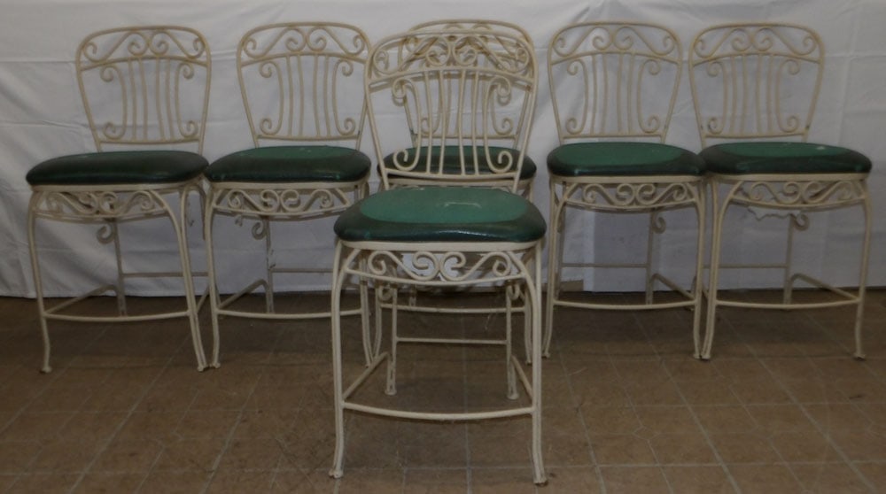 Set of Six Painted Wrought Iron Bar Stools (1 of 4)