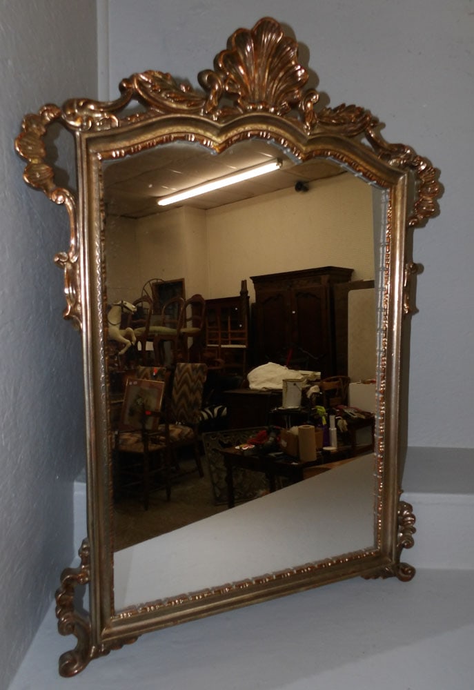 Gilded Frame Mirror: Gilded Frame Mirror. 35 1/2" X 26" ALL DESCRIPTIONS AND ANY CONDITION STATEMENT GIVEN BY LANGSTON AUCTION GALLERY ARE STRICTLY OPINIONS AND LANGSTON'S SHALL HAVE NO RESPONSIBILITY FOR ERRORS OR OMISSI