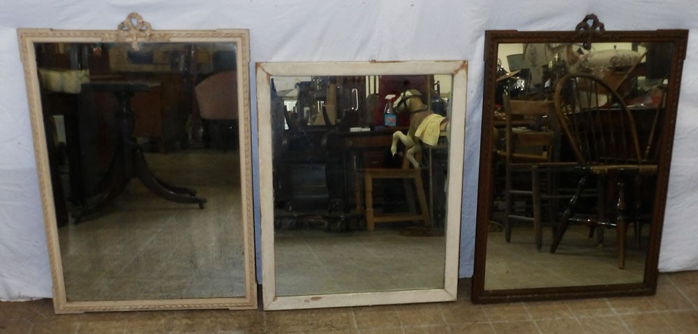 Three Painted Frame Mirrors: Three Painted Frame Mirrors. Up to 38 3/4" x 26 3/4" ALL DESCRIPTIONS AND ANY CONDITION STATEMENT GIVEN BY LANGSTON AUCTION GALLERY ARE STRICTLY OPINIONS AND LANGSTON'S SHALL HAVE NO RESPONSIBILITY FO