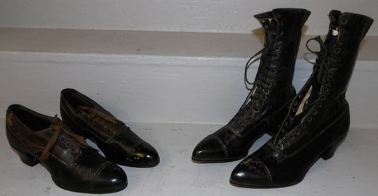 Two Pair of Antique Ladies Leather Victorian Shoes
