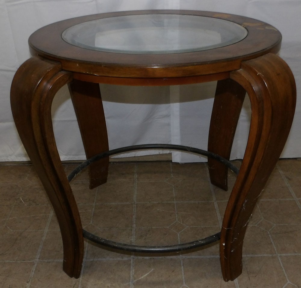Cherry  Glass Top End Table (1 of 3)