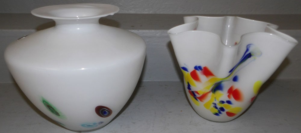 Two Art Glass Vases: Two Art Glass Vases. Up To 9" H 9 1/2" Dia ALL DESCRIPTIONS AND ANY CONDITION STATEMENT GIVEN BY LANGSTON AUCTION GALLERY ARE STRICTLY OPINIONS AND LANGSTON'S SHALL HAVE NO RESPONSIBILITY FOR ERRORS O