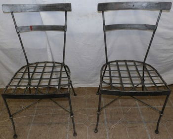 Two Painted Wrought Iron Side Chairs