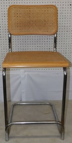 Mid Century Modern Chrome & Maple Cane Seat & Back Bar Stool