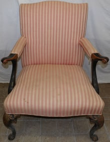 Painted Carved Wood & Upholstered Arm Chair