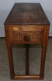 Antique Oak Stretcher Base One Drawer Stand