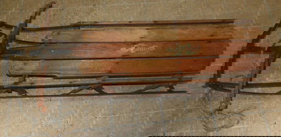 Antique Oak & Metal Flexible Flyer Snow Sled