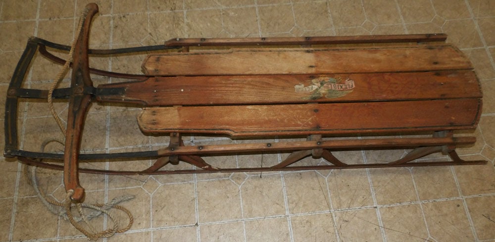 Antique Oak & Metal Flexible Flyer Snow Sled (1 of 6)