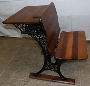 Antique Cherry & Cast Iron School Folding Bench by Buffalo Hardware Company