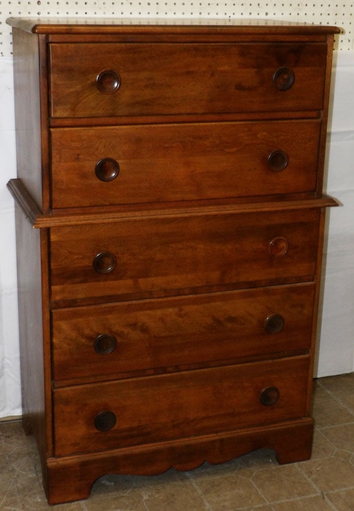 Maple Five Drawer Chest with Writing Compartment: Maple Five Drawer Chest with Writing Compartment. 47" H 29 1/2" W 16" D ALL DESCRIPTIONS AND ANY CONDITION STATEMENT GIVEN BY LANGSTON AUCTION GALLERY ARE STRICTLY OPINIONS AND LANGSTON'S SHALL HAVE N
