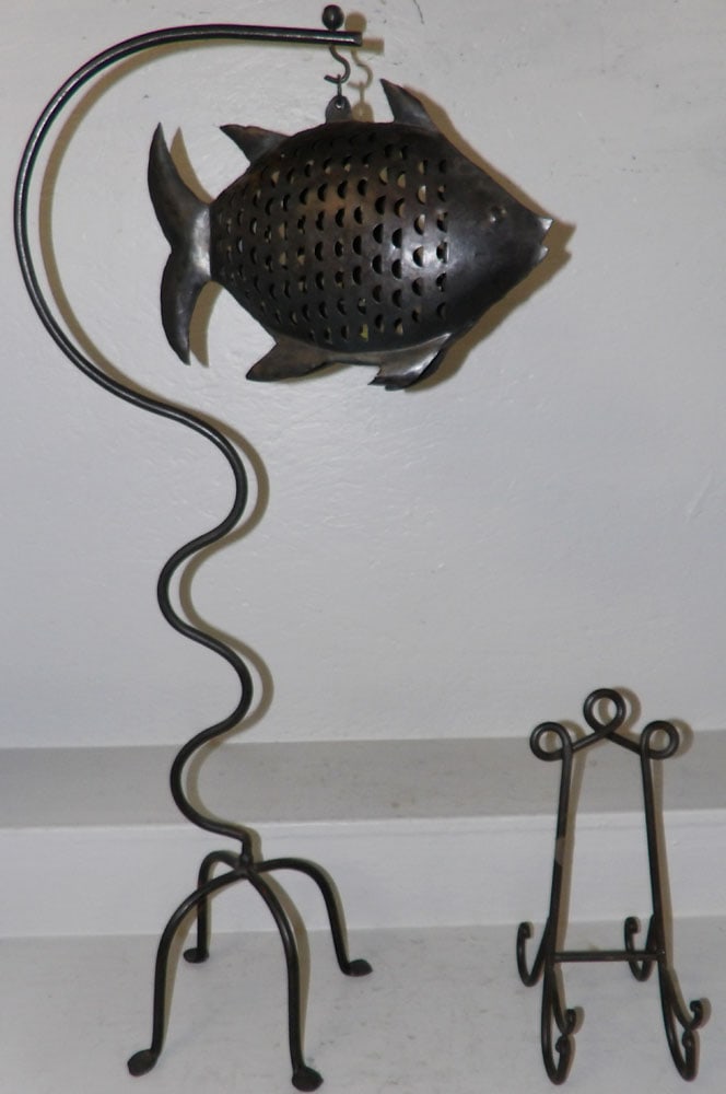 Wrought Iron Fish Form Candle Lantern & Easel (1 of 5)