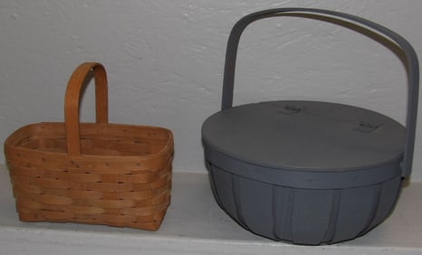 Painted Split Oak Lift Top Basket & Signed Longaberger Basket
