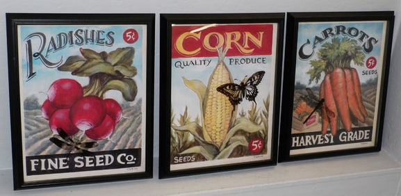 Three Framed Seed & Produce Advertisement Prints