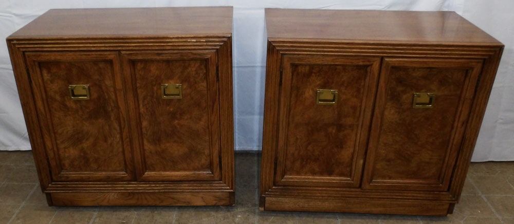 Pair Mid Century Modern Burl Walnut Two Door Stands (1 of 7)