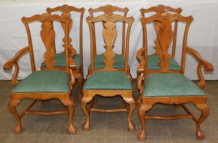 Set Six Bleach Elm Wood Chippendale Style Dining Chairs with Ball & Claw Feet
