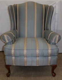 Mahogany Upholstered Wing Back Chair