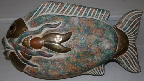 Brass Bound Pottery Fish