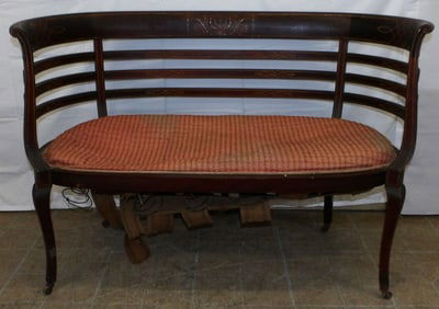 Antique Mahogany Inlaid Bench