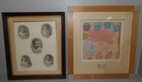 Vintage Black & White Photo In Antique Walnut Shadow Box Frame & Pine Frame