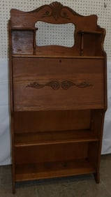 Antique Oak Drop Front Secretary, Missing Mirror