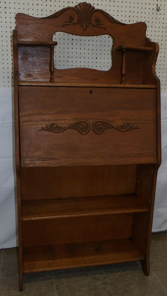Antique Oak Drop Front Secretary, Missing Mirror (1 of 5)