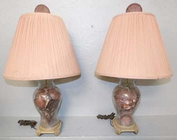 Pair Glass Sea Shell Jars Made Into Lamps